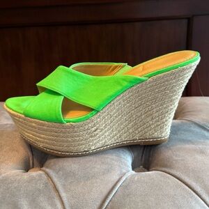Nine West Bright Green Espadrille Wedge Sandals